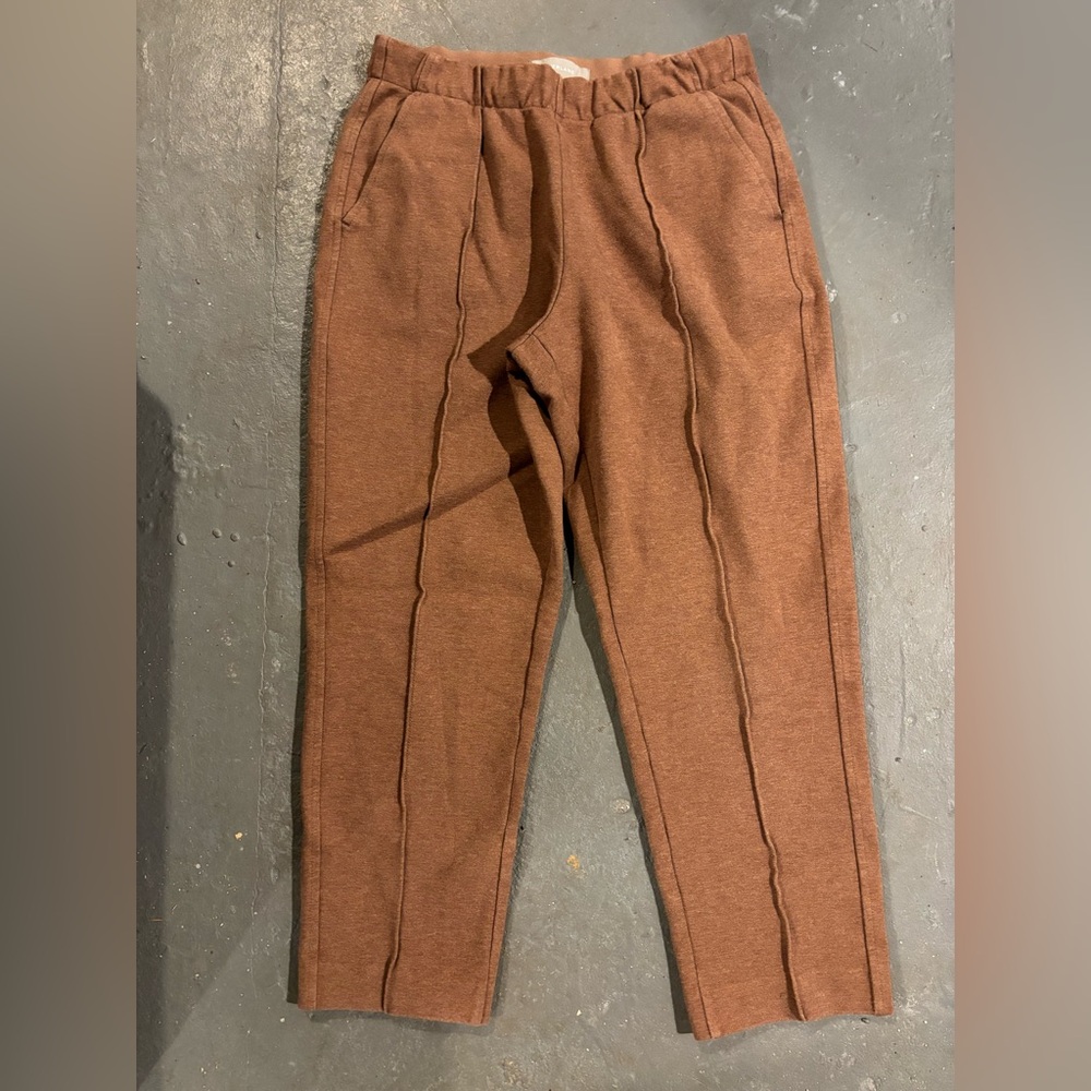 Everlane The Dream Pleated Knit Crop Pant Heathered Auburn Brown